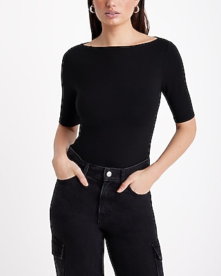Supersoft Fitted Boat Neck Elbow Sleeve Tee Women
