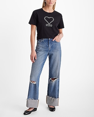 Skimming Embroidered NYC Heart Crew Neck Graphic Tee
