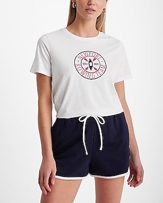 Skimming Embroidered Rowing Crew Neck Graphic Tee White Women's