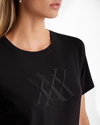 Skimming Embroidered Triple X Logo Crew Neck Graphic Tee Black Women's XL