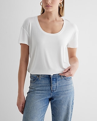 Relaxed Scoop Neck Short Sleeve Tee White Women's XS