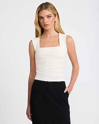 Ribbed Square Neck Ruched Crop Top