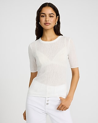 Sheer Textured Crew Neck Short Sleeve Tee