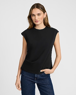 Crew Neck Ruched Tank in Signature Crepe