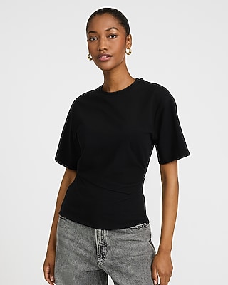Short Sleeve Ruched Waist Tee in Stretch Cotton