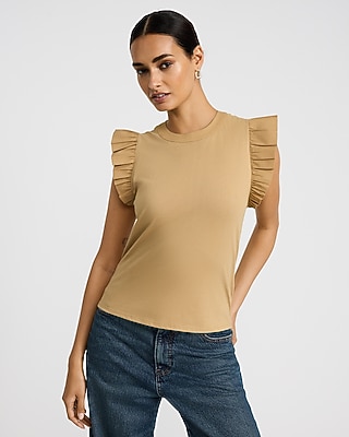 Mixed Media Crew Neck Flutter Sleeve Tee