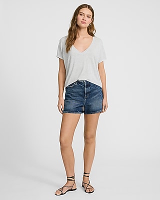 Casual Relaxed V-Neck Short Sleeve London Tee Gray Women's XS