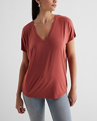 Casual Relaxed V-Neck Short Sleeve London Tee Pink Women's L