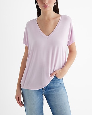 Casual Relaxed V-Neck Short Sleeve London Tee Pink Women's M