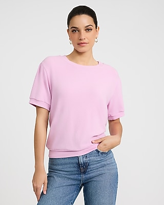 Relaxed Crepe Crew Neck Puff Sleeve Sweater