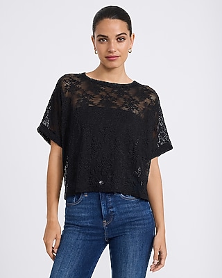 Sheer Lace Crew Neck Short Sleeve Oversized Tee