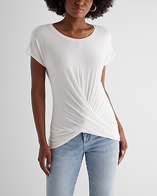 Supersoft Relaxed Crew Neck Twist Front London Tee White Women's XS