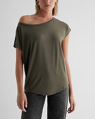 Relaxed Off The Shoulder Short Sleeve London Tee Green Women's XL