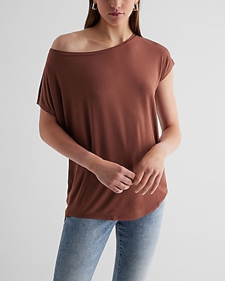Relaxed Off The Shoulder Short Sleeve London Tee Brown Women's L