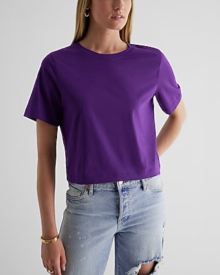 Relaxed Crew Neck Boxy Crop Top Purple Women's XS