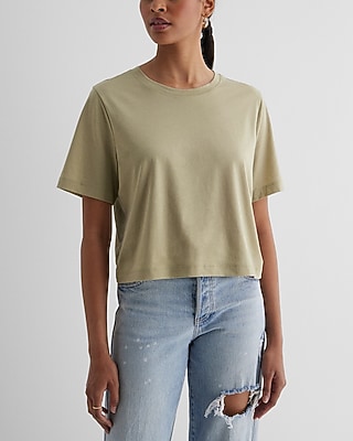 Relaxed Crew Neck Boxy Crop Top Green Women's S