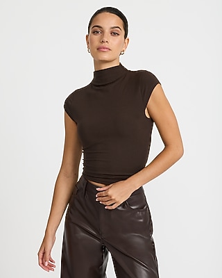 Ribbed Mock Neck Cap Sleeve Tee