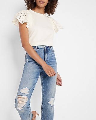 Eyelet Ruffle Sleeve Tee