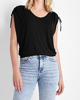 Short Sleeve Ruched Shoulder Relaxed Tee