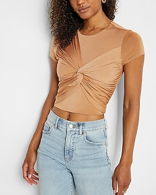 Bodycon Compression Silky Jersey Twist Front Crop Top