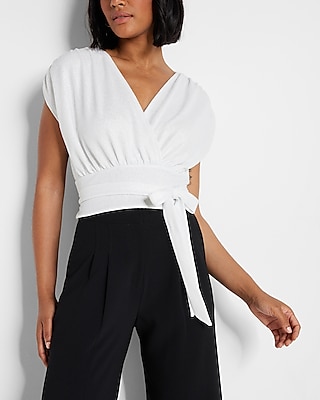 Metallic Knit Draped Front Top