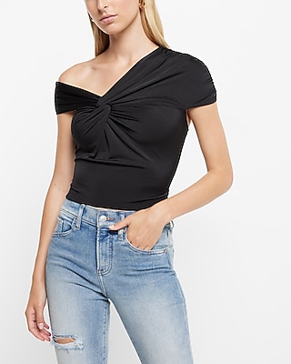 Bodycon Compression Silky Twist One Shoulder Crop Top