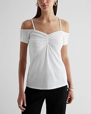Ribbed Off The Shoulder Ruched Front Top