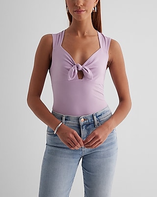 Sweetheart Neckline Tie Front Bodysuit Purple Women's XL