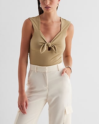 Sweetheart Neckline Tie Front Bodysuit Green Women's XL