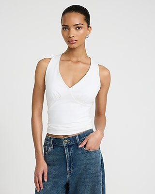 Body Contour Light Compression V-Neck Ruched Tank in Stretch Cotton