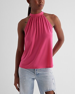 Gathered Halter Neck Tank Pink Women's XL