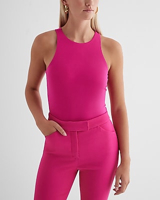 Bodycon Compression High Neck Brief Bodysuit Pink Women's XL