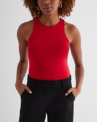 Bodycon Compression High Neck Brief Bodysuit Red Women's XL