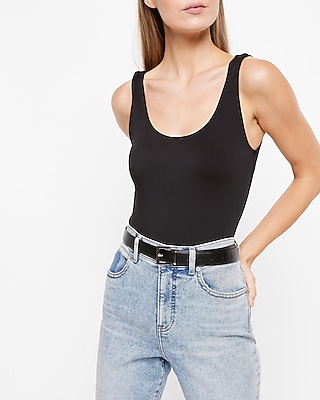 Bodycon High Compression Scoop Neck Brief Bodysuit Black Women's XS