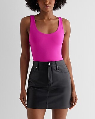 Bodycon High Compression Scoop Neck Brief Bodysuit Pink Women's XS