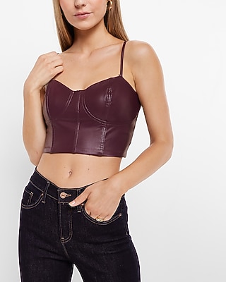 Bodycon Faux Leather Corset Crop Top Purple Women's M