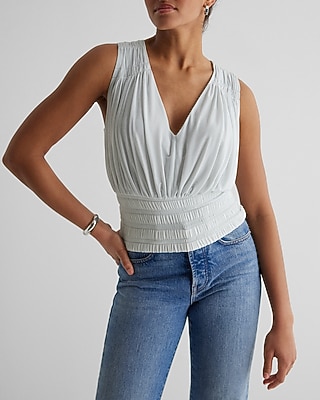 V-Neck Ruched Banded Bottom Tank