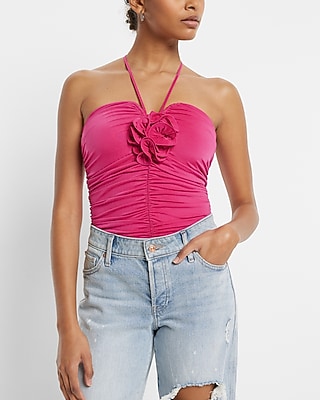 Bodycon Compression Halter Rosette Bodysuit