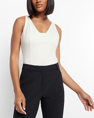 Fitted V-Neck Ponte Tank White Women's XL