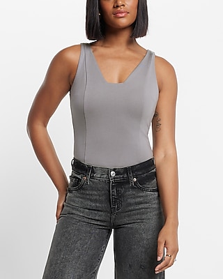 Fitted V-Neck Ponte Tank Gray Women's