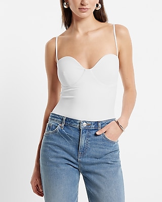 Bodycon High Compression Bustier Bodysuit With Bra Cups White Women's S