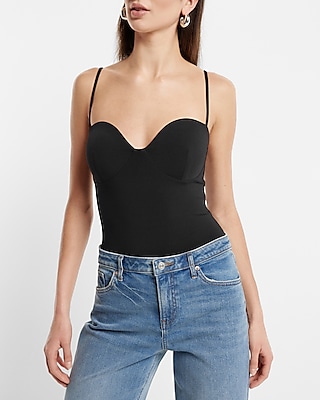 Bodycon High Compression Bustier Bodysuit With Bra Cups Black Women's S