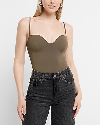 Bodycon High Compression Bustier Bodysuit With Bra Cups Green Women's L