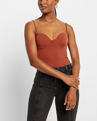 Bodycon High Compression Bustier Bodysuit With Bra Cups Brown Women's XS