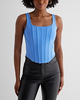 Bodycon High Compression Corset Crop Top Blue Women's L