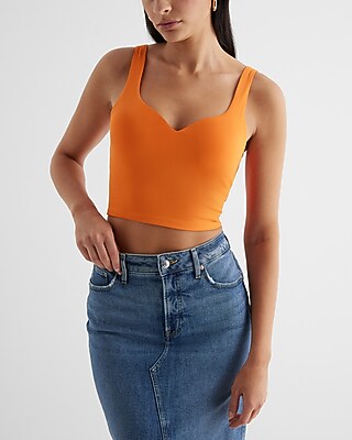 Bodycon High Compression Sweetheart Neckline Crop Top Orange Women's S