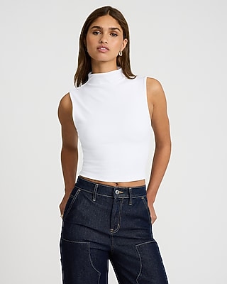 Bodycon High Compression Mock Neck Crop Top White Women's XS