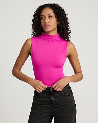 Bodycon High Compression Mock Neck Crop Top Pink Women's M