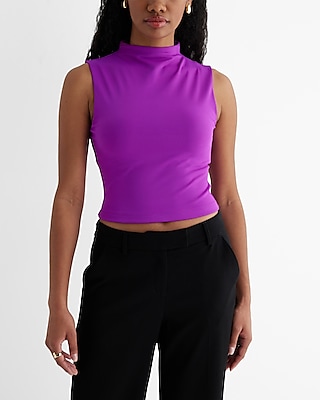 Bodycon High Compression Mock Neck Crop Top Purple Women's XS