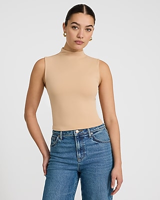 Express Women's Body Contour High Compression Mock Neck Tank Top in Neutral Medium